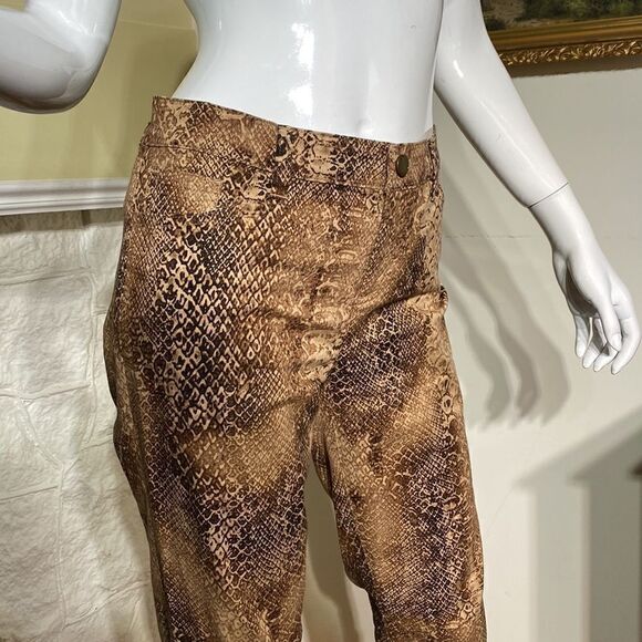 Lauren Ralph Lauren Brown & Tan Snakeskin Print Skinny Ankle Zip Pants - Picture 3 of 14
